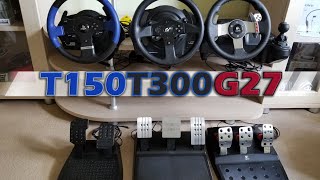 Logitech G27  Thrustmaster T150  T300 RS GTE wheels visual comparison and Force Feedback Test [upl. by Som576]