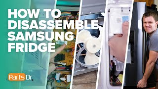 Samsung French Door Refrigerator Disassembly  Model  RF263BEAESGAA [upl. by Mellisa]