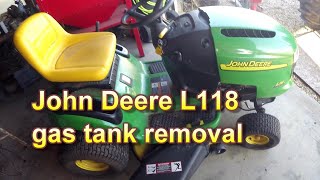 John Deere L118 gas tank removal replacing a John Deere 100 series gas tank [upl. by Zullo]