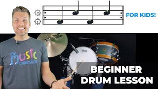 Easy First Drum Set Lesson for Kids  Beginner Drum Beat [upl. by Ku]