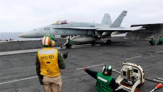 FA18 Takeoff from USS RONALD REAGAN CVN76 [upl. by Annuahsal]